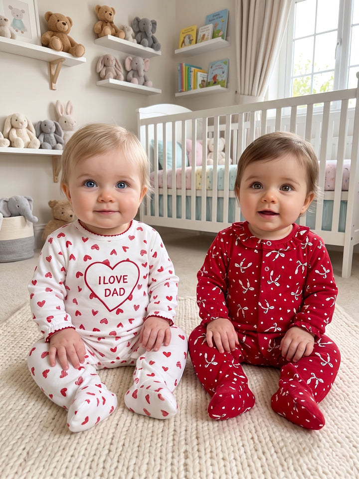Sweet Hearts & Bows Baby Footed Sleeper Set