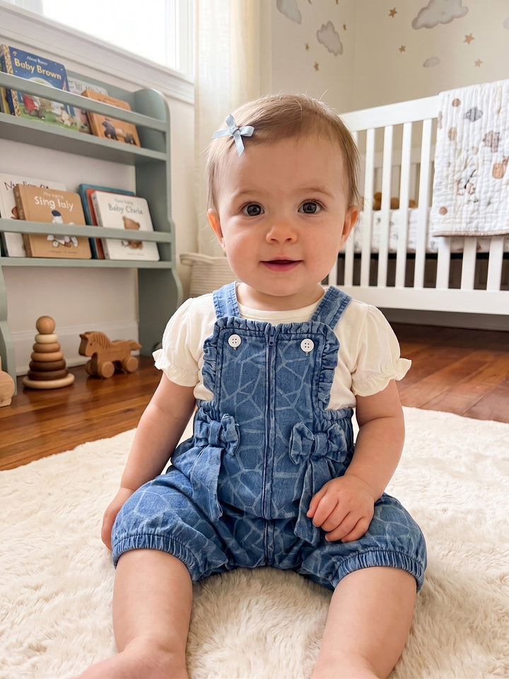 Little Bow Denim Romper Set