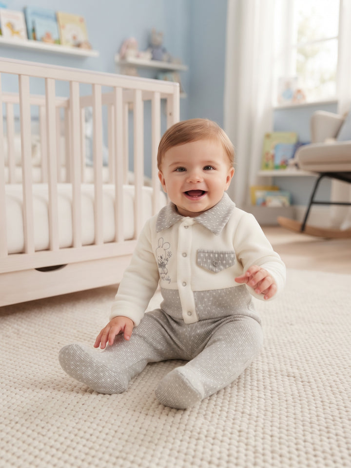 Cozy Bunny Embroidered Baby Footed Sleepsuit
