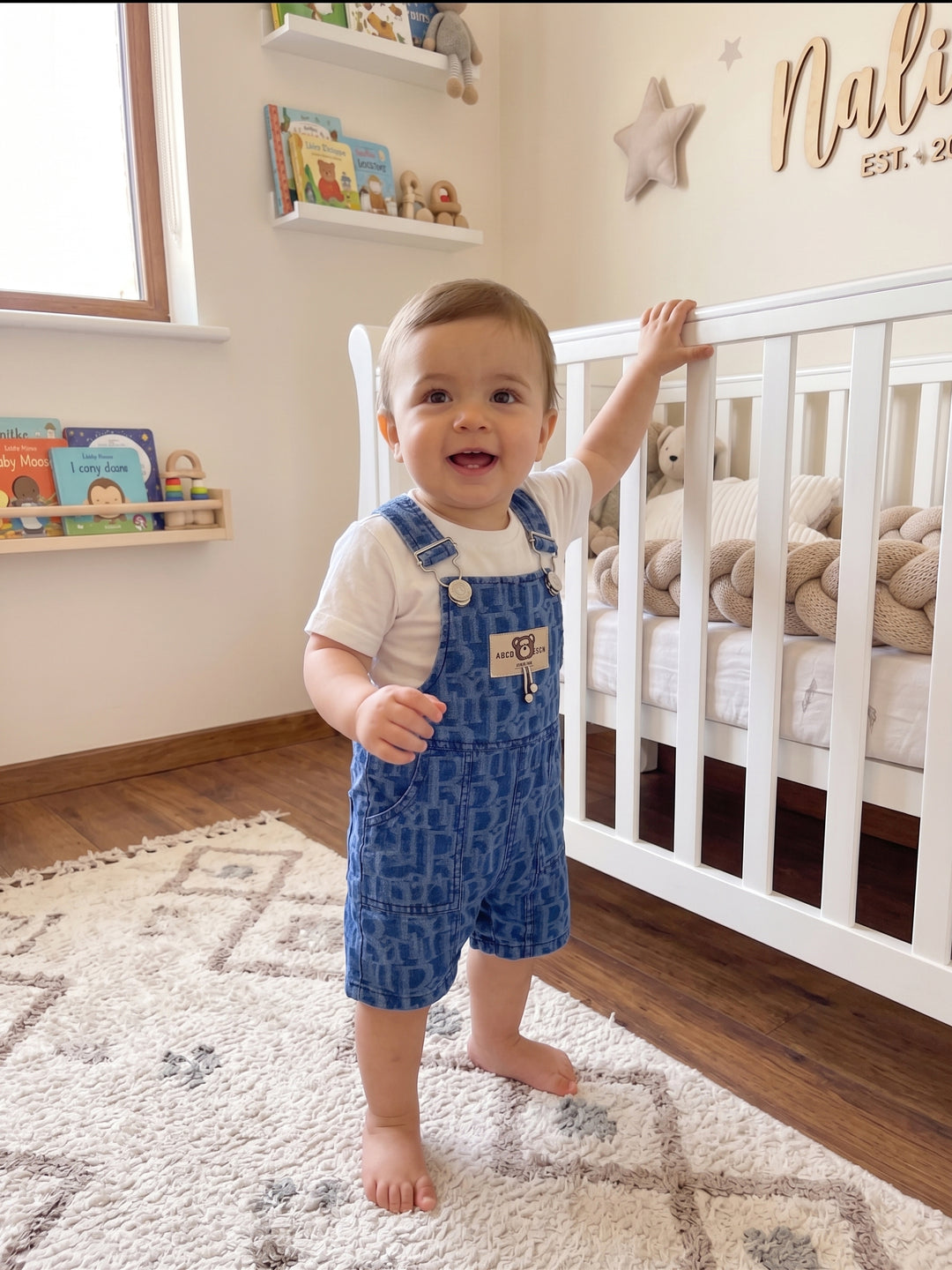 Baby Letter-Print Denim Overalls Two-Piece Set