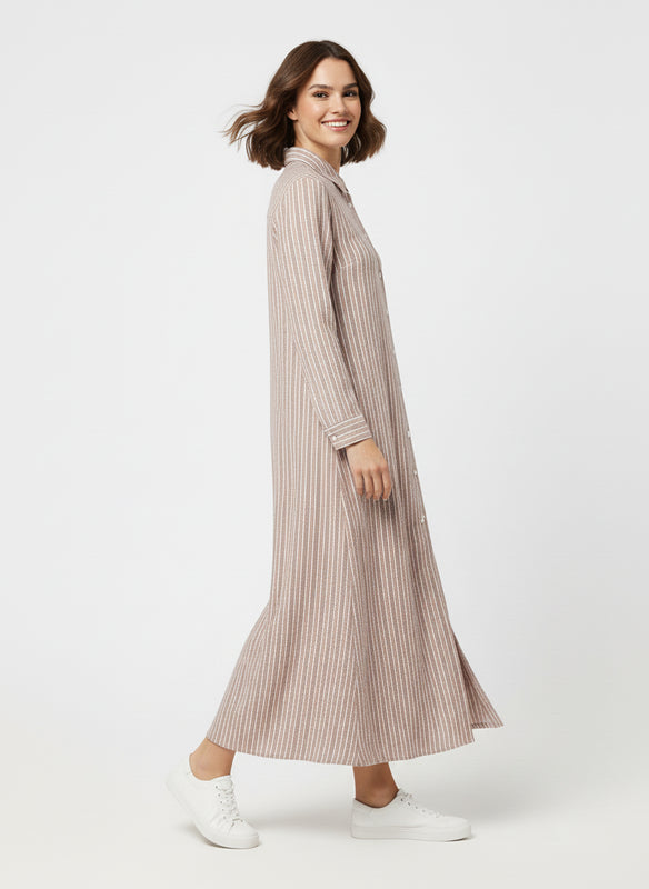 Vertical Striped Maxi Shirt Dress