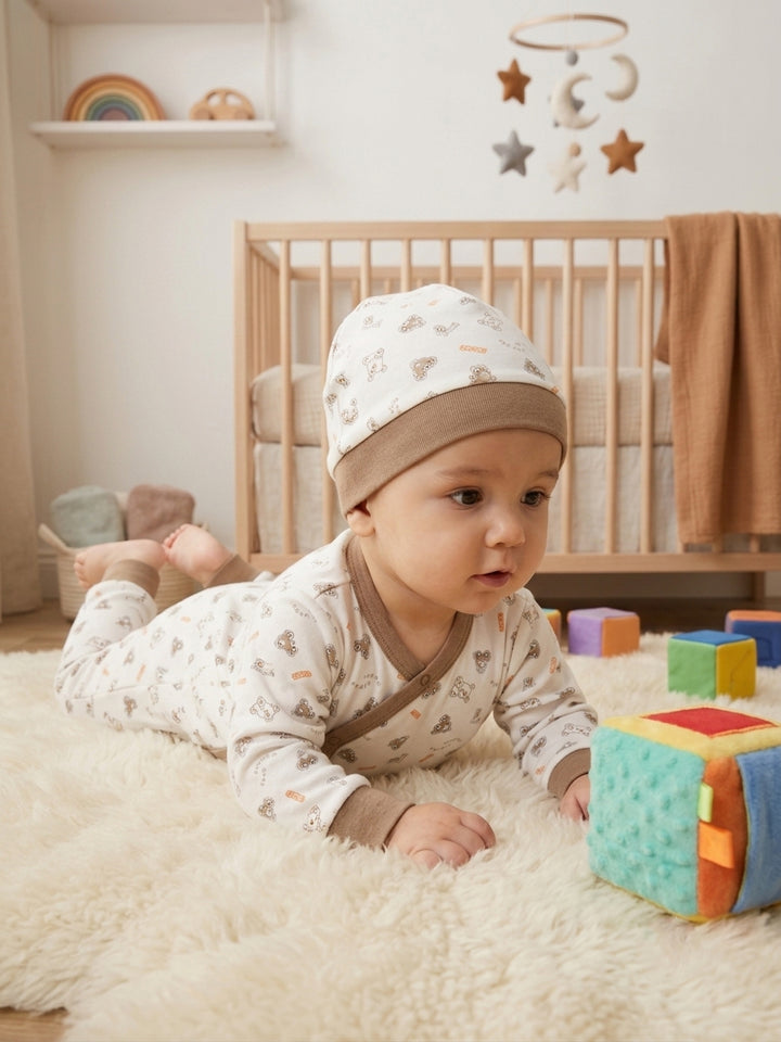 Organic Cotton Kimono Baby Jumpsuit & Beanie Set