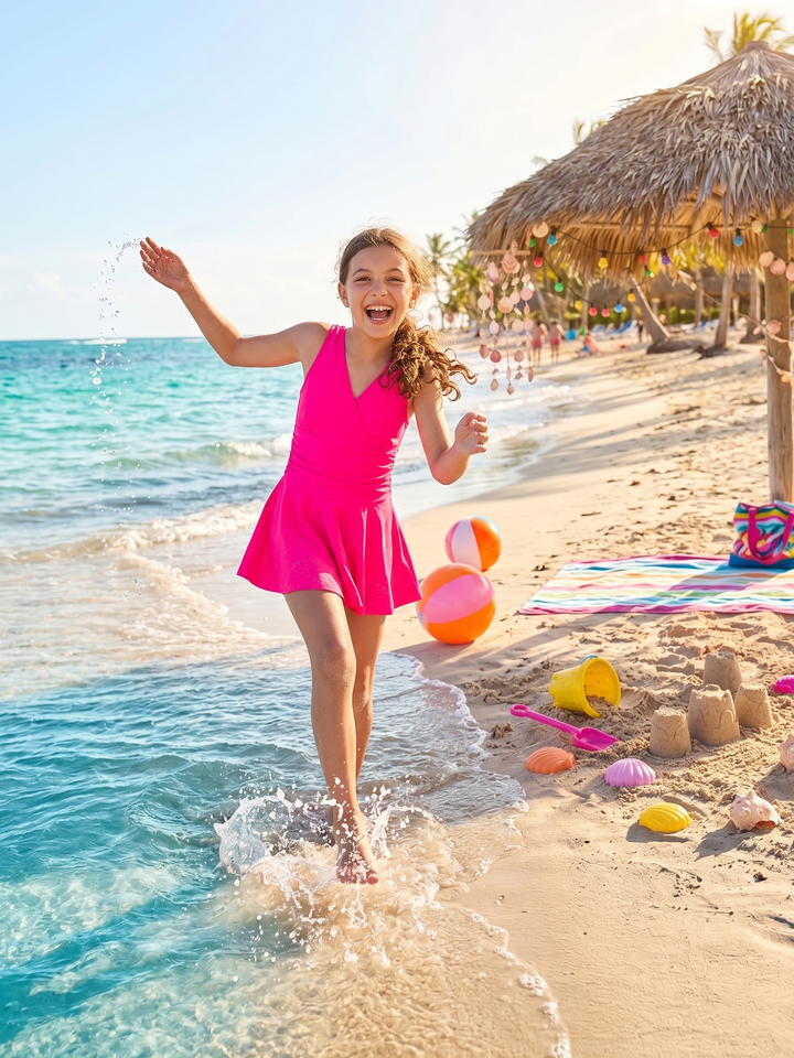 Girls' Wrap-Front Skirted One-Piece Swim Dress