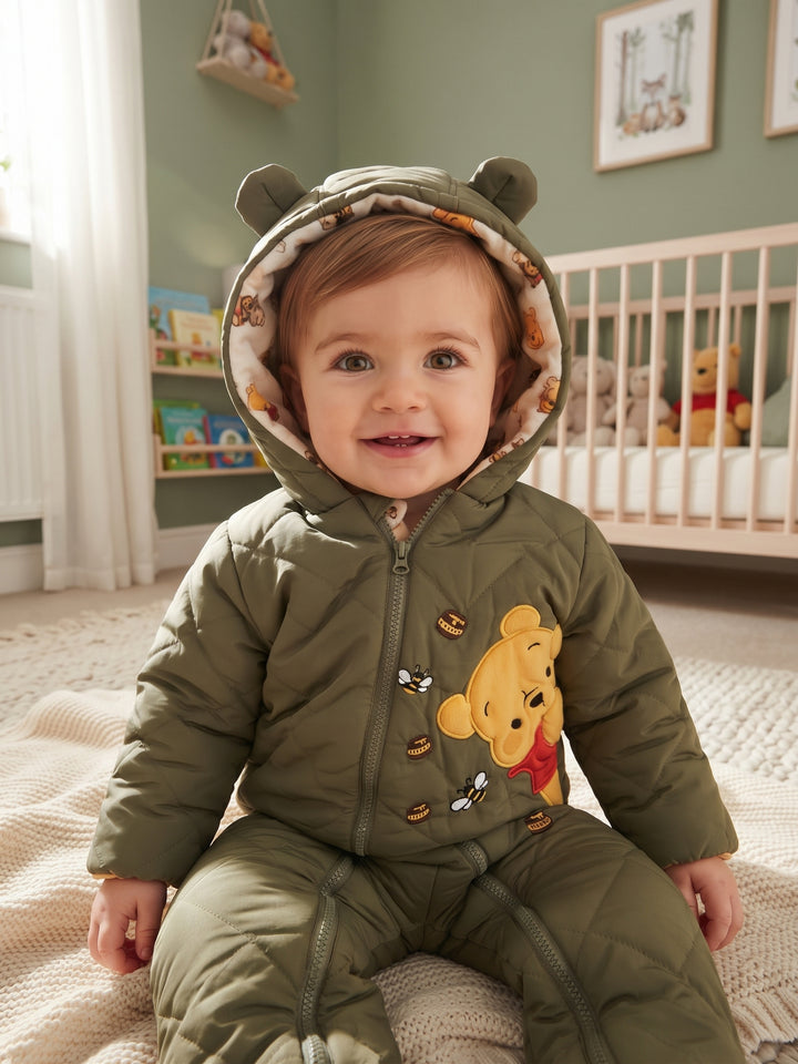Winnie the Pooh Olive Bear-Eared Baby Snowsuit