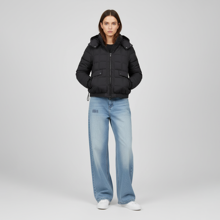 Black Hooded Cropped Puffer Jacket