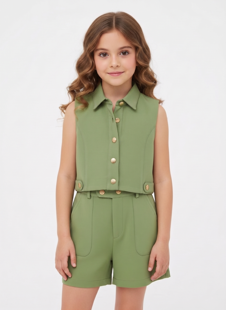 Kids' Chic Cropped Vest and Shorts Set