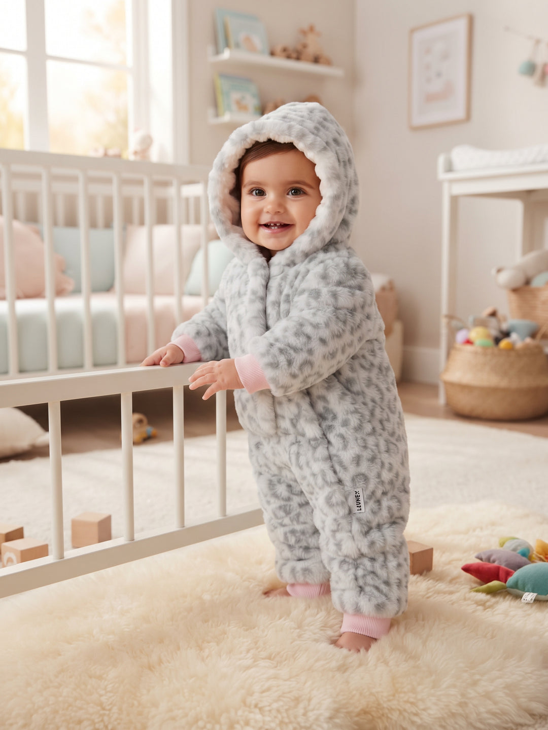 Snow Leopard Plush Faux-Fur Baby Onesie