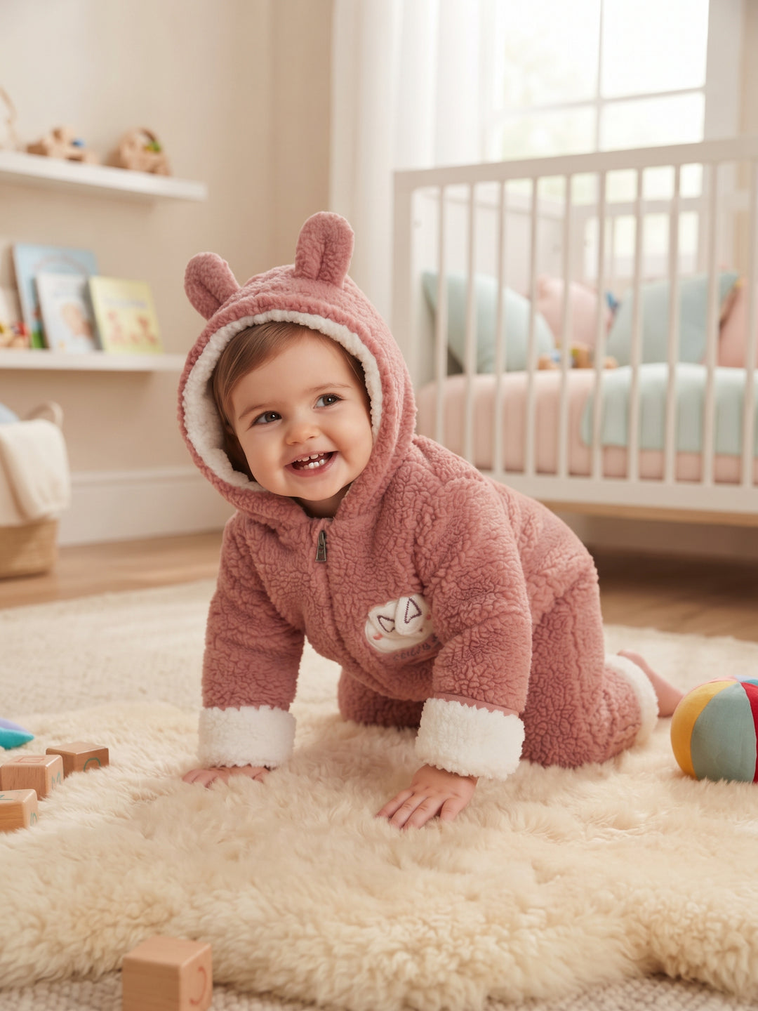 Sweet Bunny Fuzzy Zip-Up Baby Snowsuit