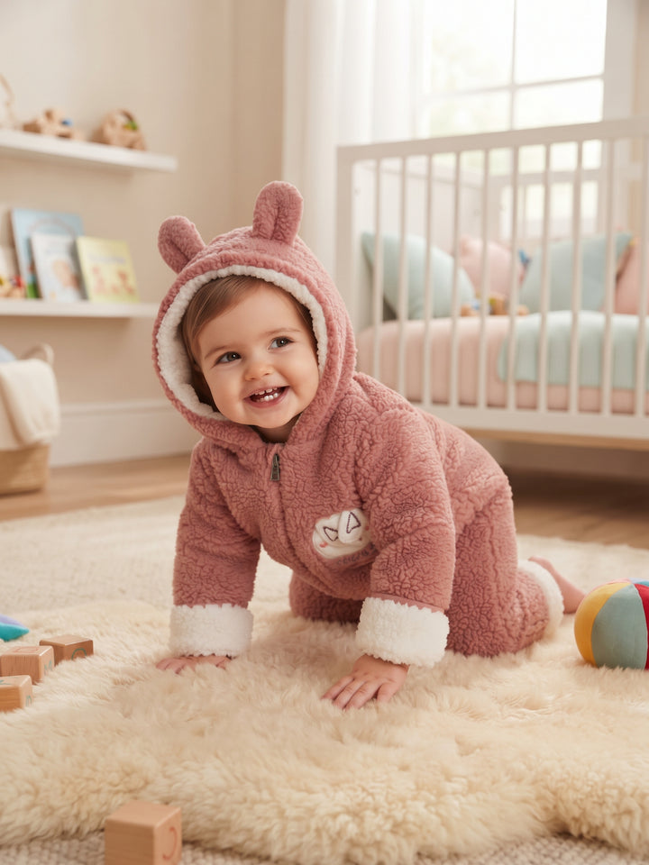 Sweet Bunny Fuzzy Zip-Up Baby Snowsuit