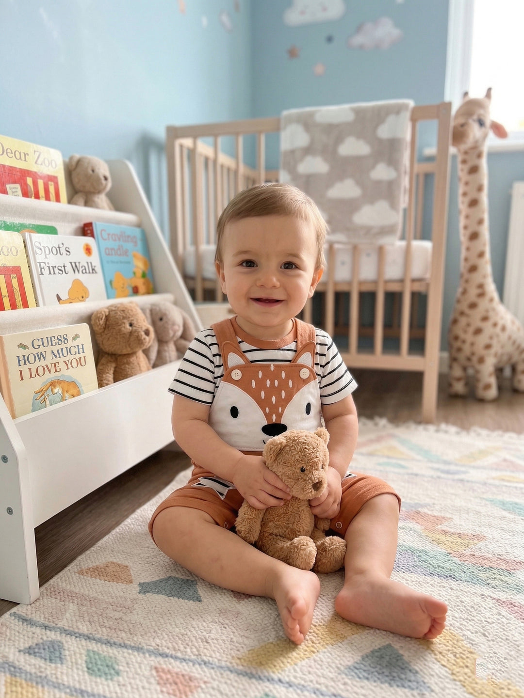 Little Fox Striped Dungaree Set