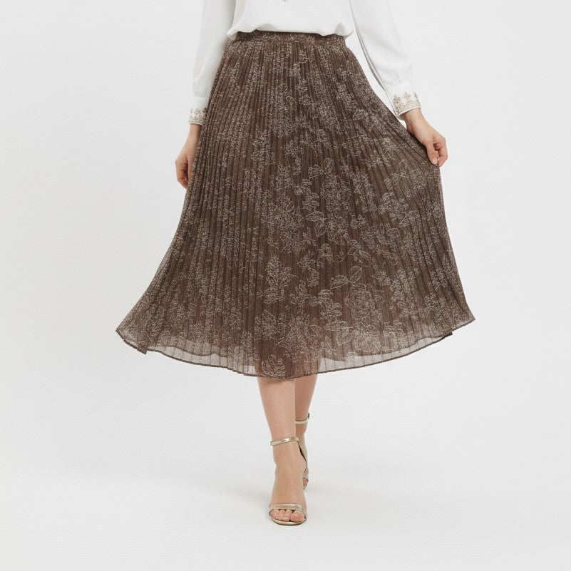 Floral Print Pleated Midi Skirt