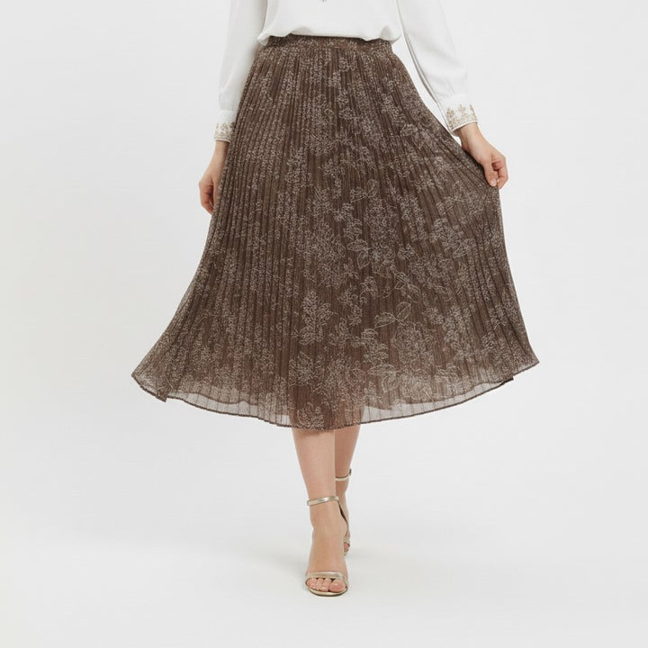 Floral Print Pleated Midi Skirt