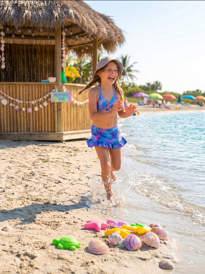 Girls' Mermaid Scale Skirted Bikini Set