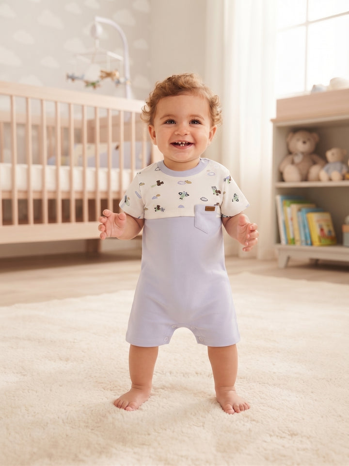 Baby Boy Airplane Colorblock Shortall Romper