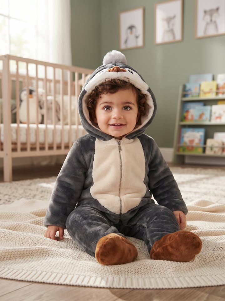 Cozy Penguin Faux-Fur Baby Snowsuit