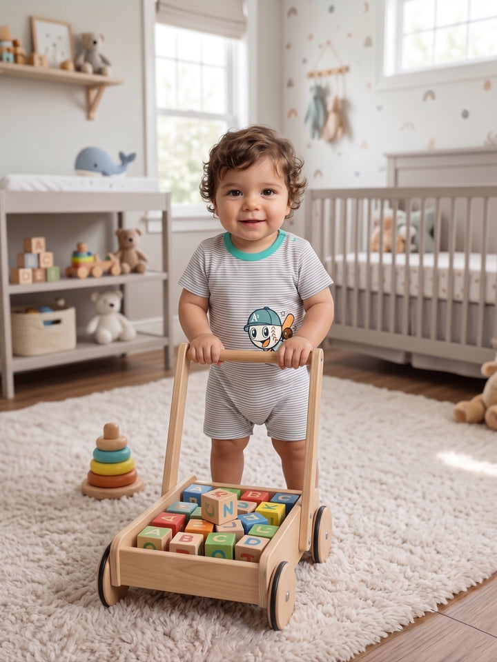 Little Slugger Baseball Striped Summer Romper
