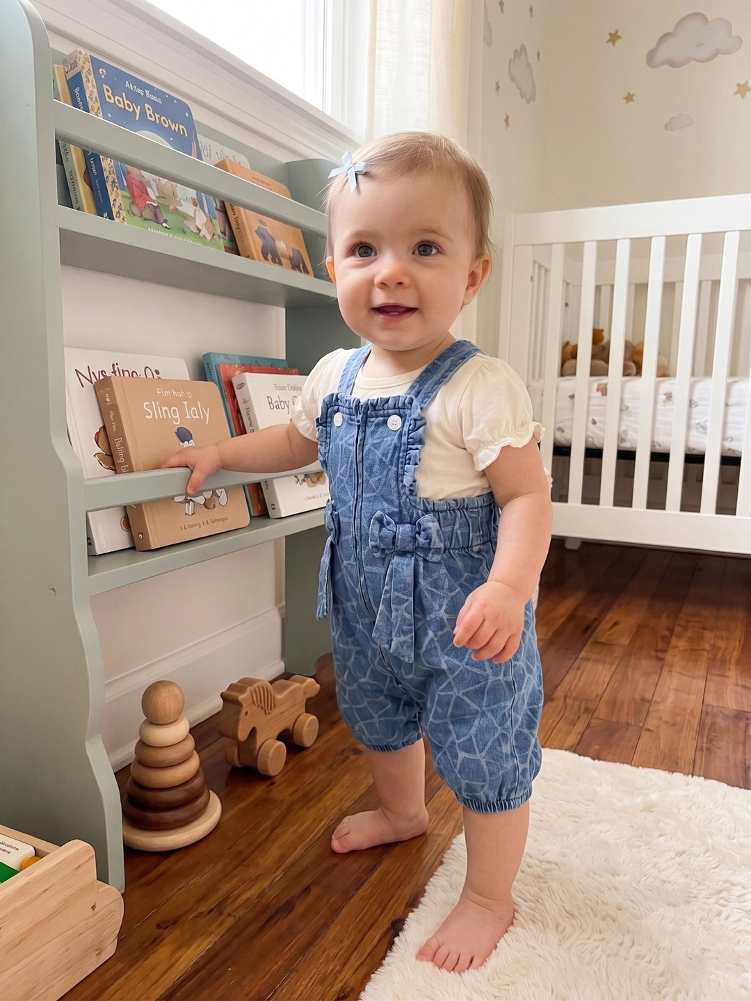 Little Bow Denim Romper Set