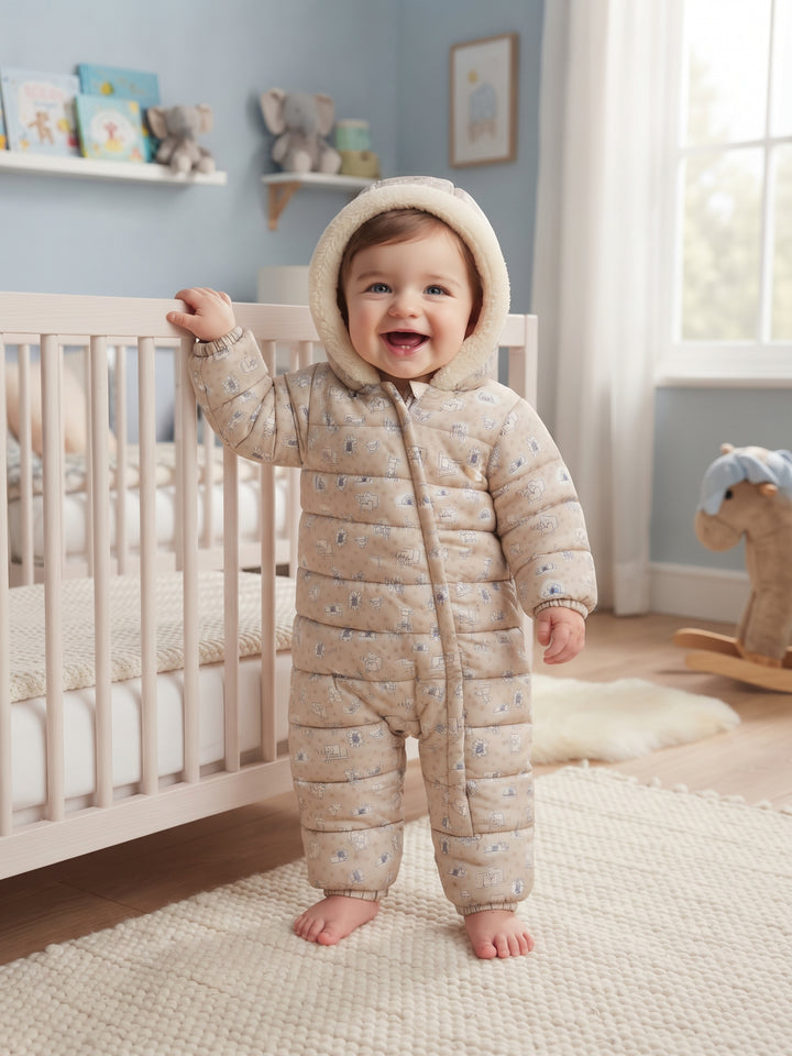 Cozy Animal Print Hooded Baby Pram Suit