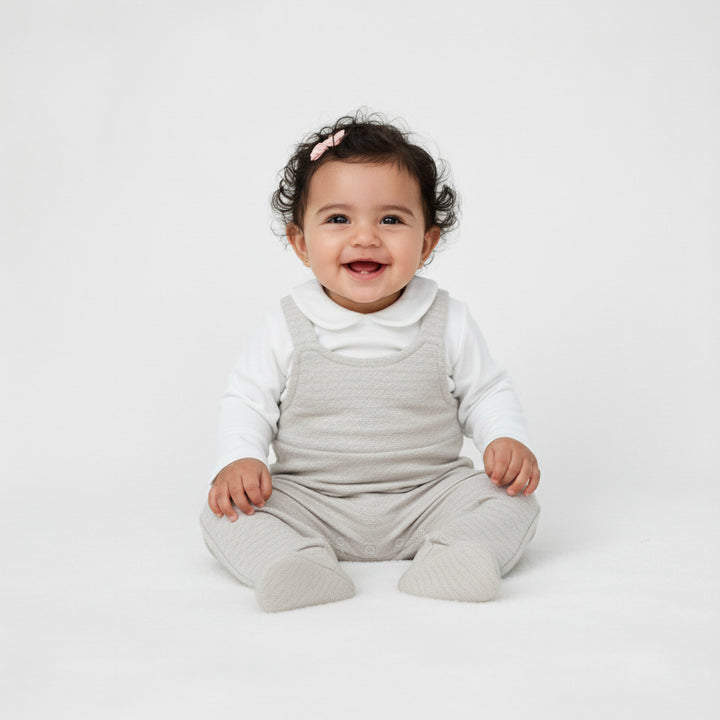 Footed Knit Dungarees and Collar Top Set