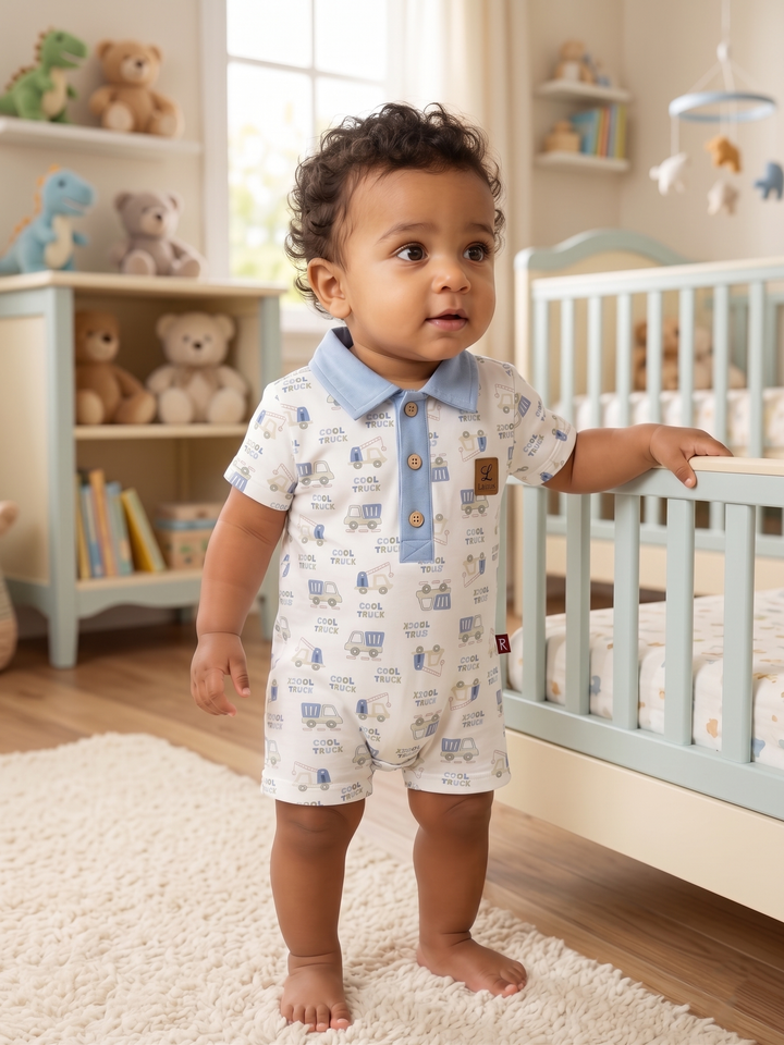Little Explorer Denim-Collar Romper