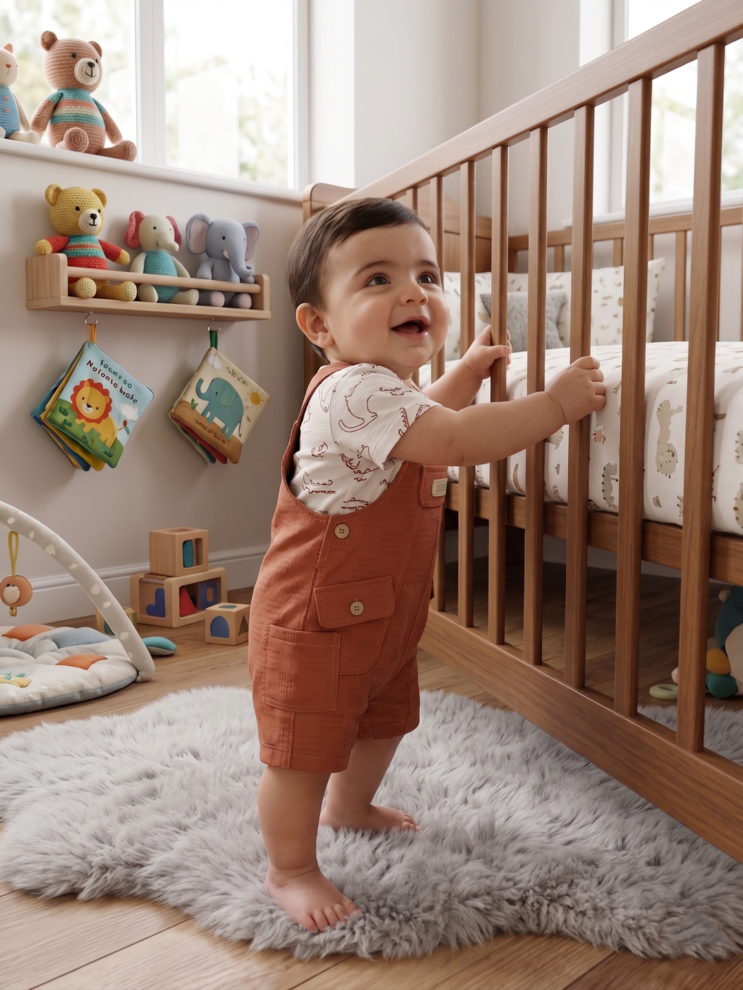 Product Name: Casual Cargo Overalls & Patterned Tee Set