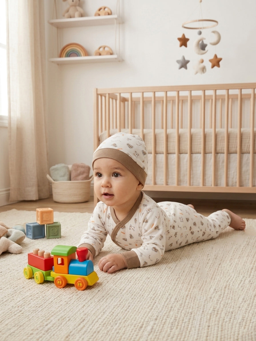 Organic Cotton Kimono Baby Jumpsuit & Beanie Set