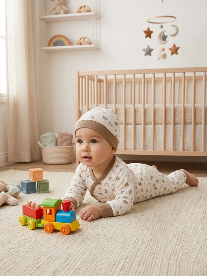 Organic Cotton Kimono Baby Jumpsuit & Beanie Set