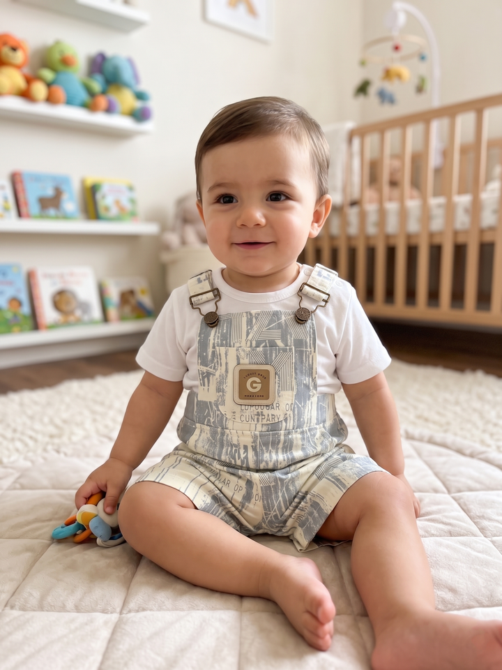 Urban Print Denim Overalls & Tee Set