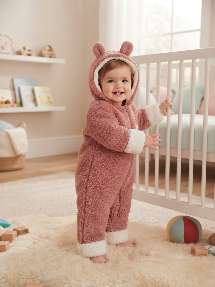 Sweet Bunny Fuzzy Zip-Up Baby Snowsuit