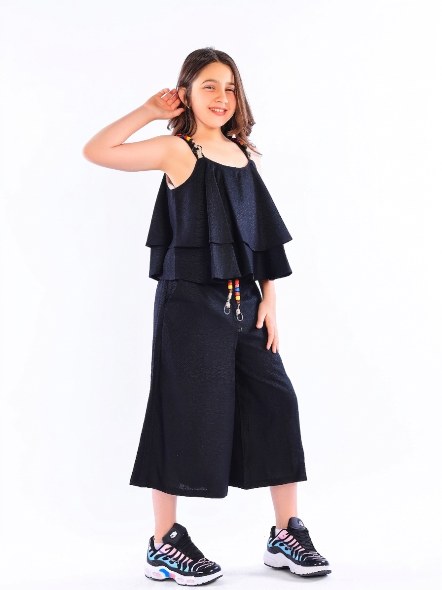 Girls' Layered Tiered Top & Wide-Leg Culottes Set