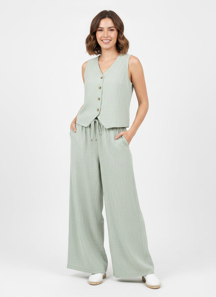 Linen-Blend Vest & Wide-Leg Trouser Set