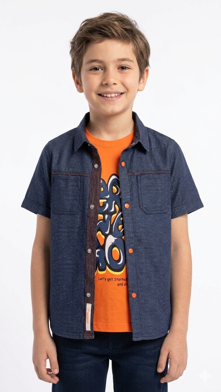 Boys' Denim-Look Short Sleeve Shirt & Graphic Tee Combo
