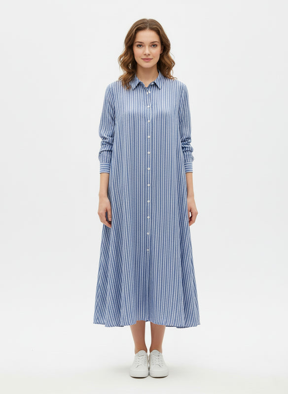 Vertical Striped Maxi Shirt Dress