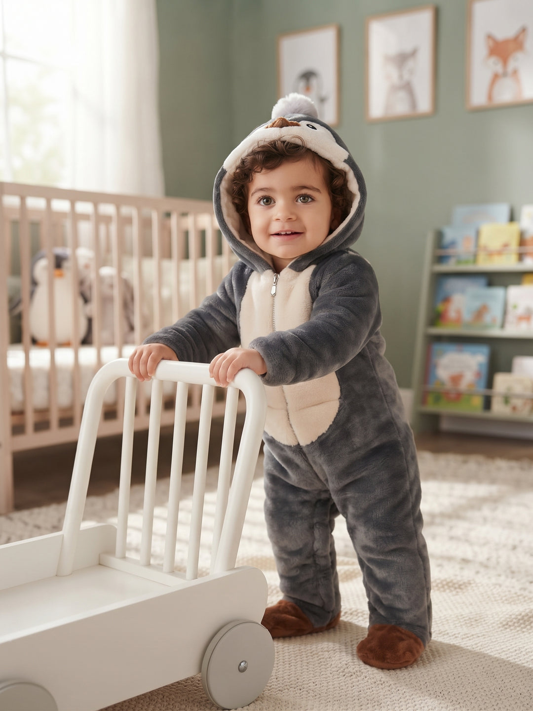 Cozy Penguin Faux-Fur Baby Snowsuit