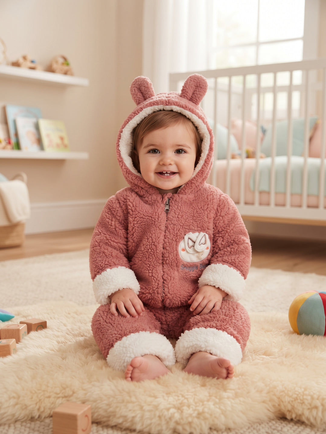 Sweet Bunny Fuzzy Zip-Up Baby Snowsuit