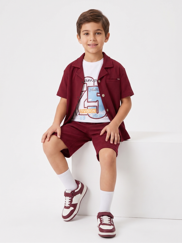 Boys' Textured Waffle-Knit 3-Piece Co-ord Set