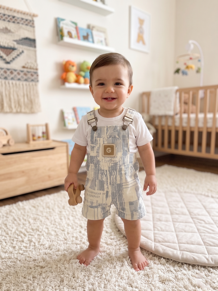 Urban Print Denim Overalls & Tee Set
