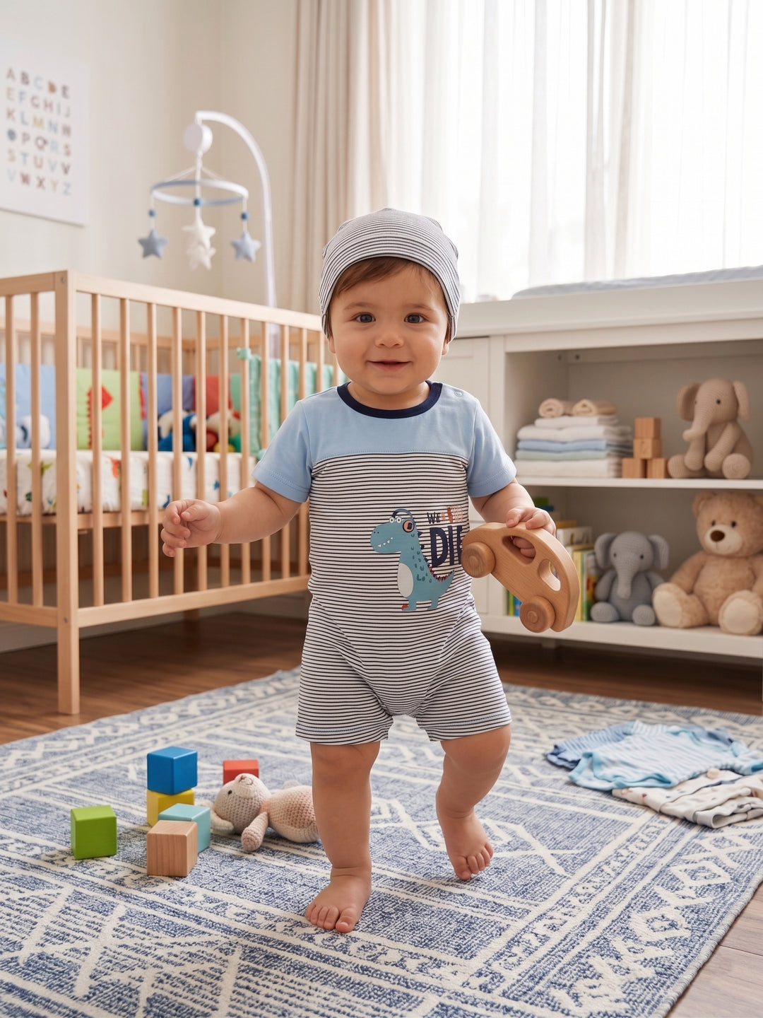 Dino-Mite Striped Short-Sleeve Romper Set