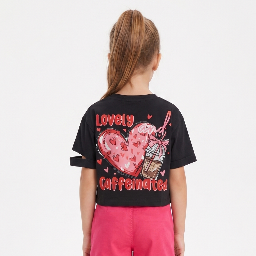 "Lovely & Caffeinated" Cut-Out Sleeve Crop Top