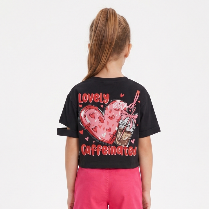 "Lovely & Caffeinated" Cut-Out Sleeve Crop Top