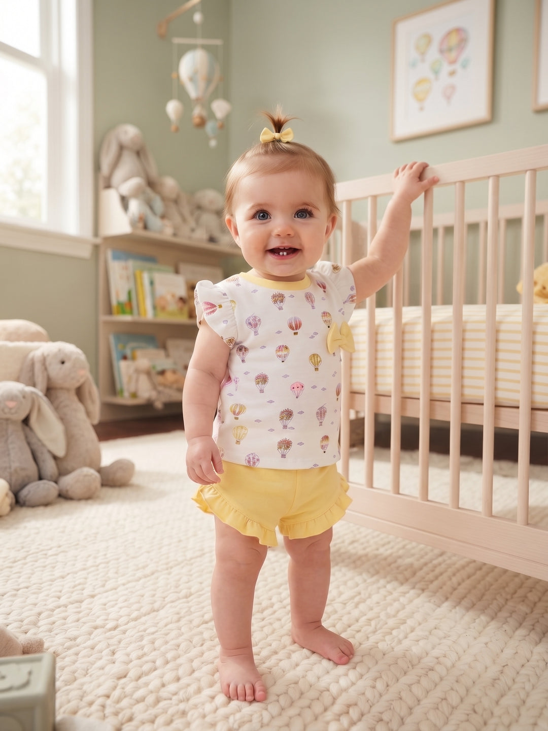 Baby Girl Hot Air Balloon Flutter Top & Ruffled Shorts 2-Piece Set