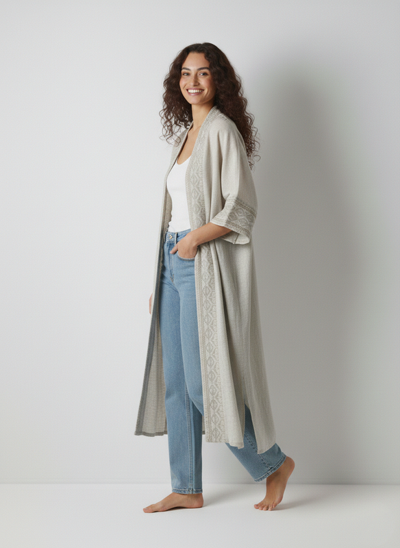 Geometric Border Longline Cardigan