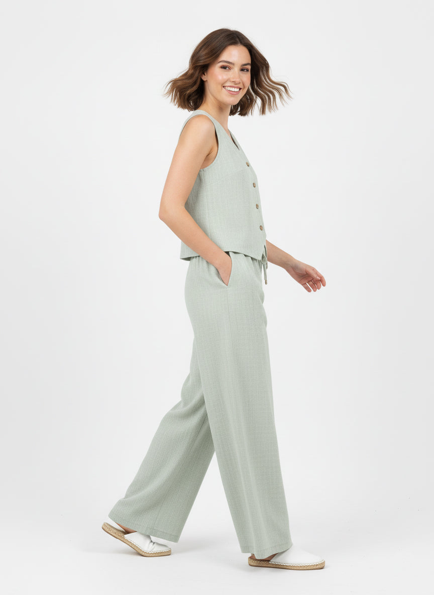 Linen-Blend Vest & Wide-Leg Trouser Set