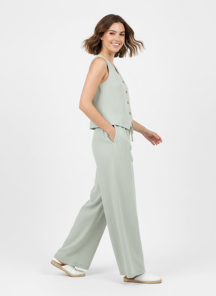 Linen-Blend Vest & Wide-Leg Trouser Set