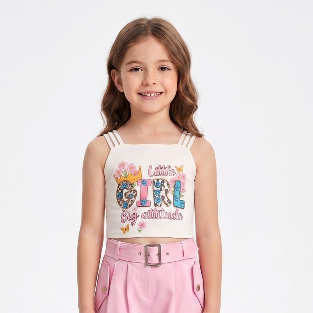 Girls Double-Strap Graphic Cropped Cami Top