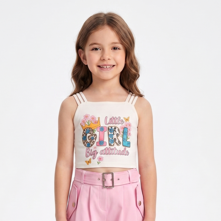 Girls Double-Strap Graphic Cropped Cami Top