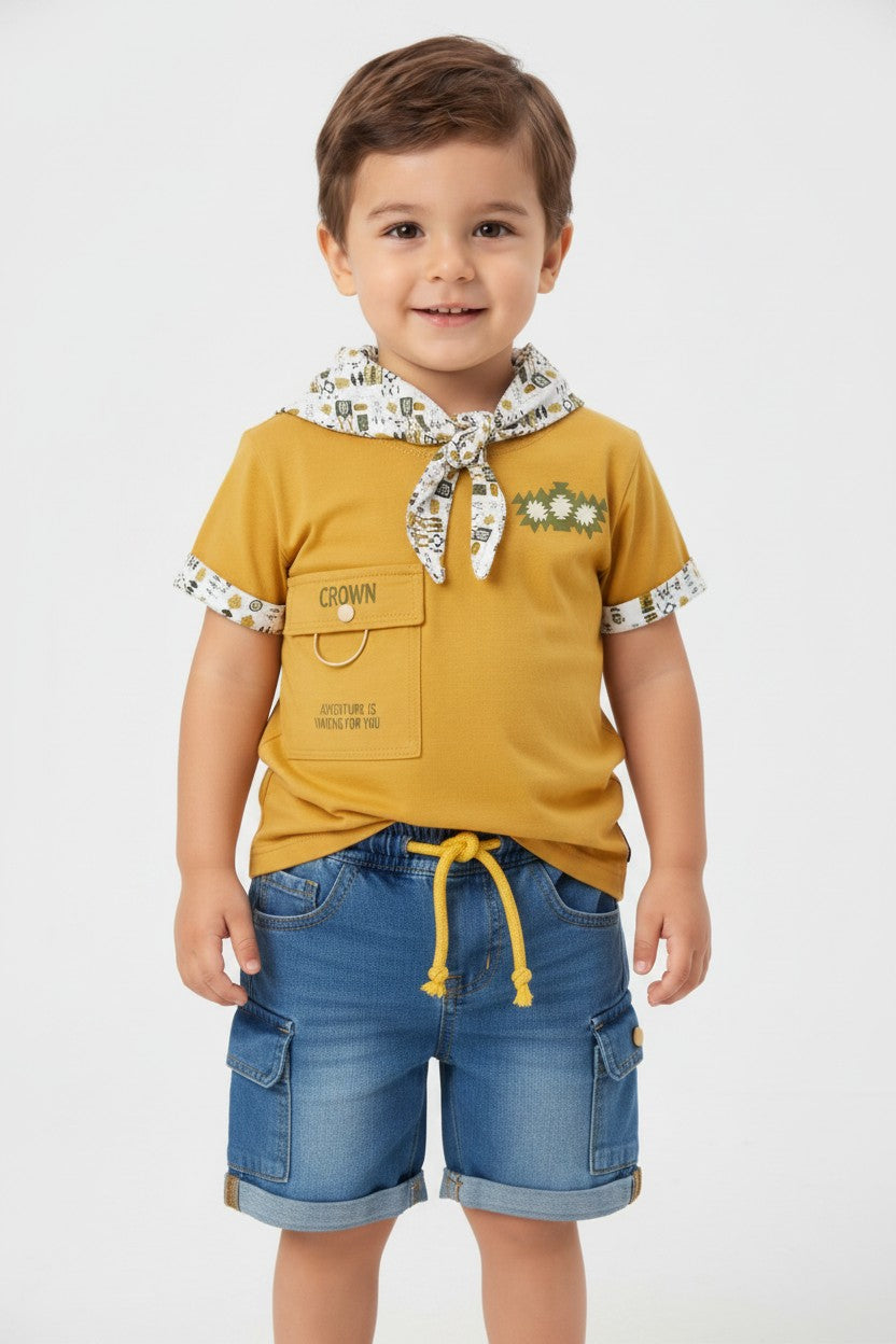 Little Explorer Hooded T-Shirt & Cargo Denim