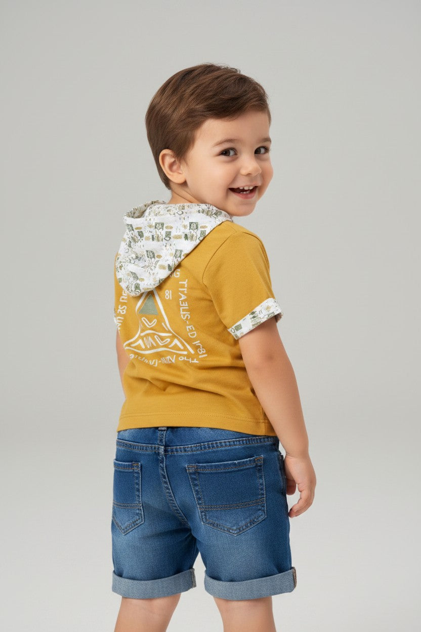 Little Explorer Hooded T-Shirt & Cargo Denim