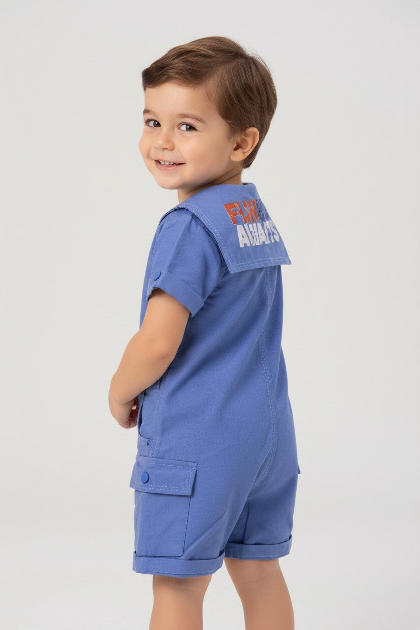 Little Captain's Sailor Collar Romper Set with Mock Scarf