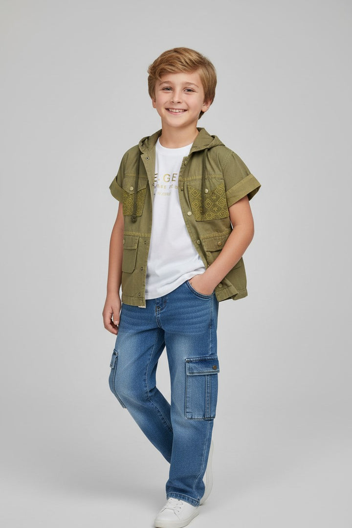 Boys' Hooded Utility Shacket & Cargo Denim Set